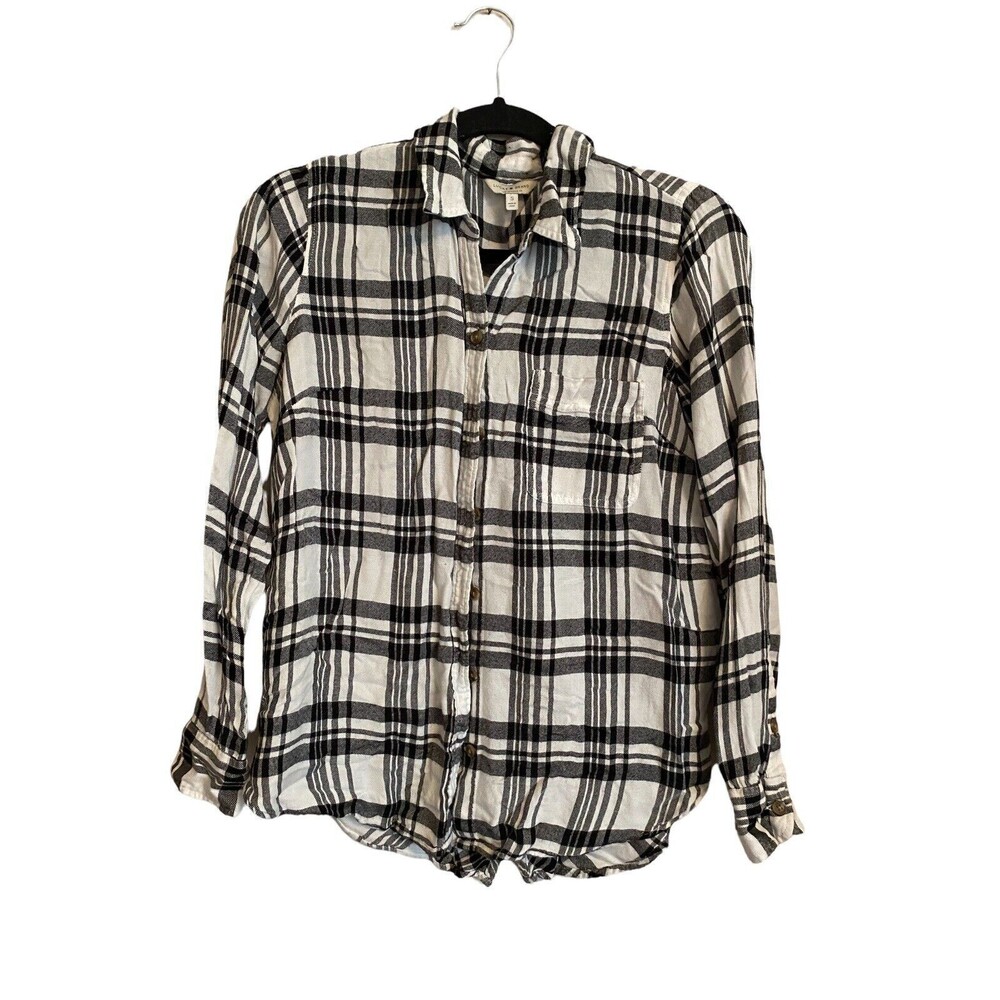 Lucky Brand Plaid Flannel Shirt Size Small Black White Soft Comfy